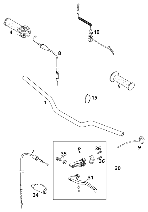 Sprängskiss: Handlebar, Controls – KTM 50 MINI ADVENTURE 2001