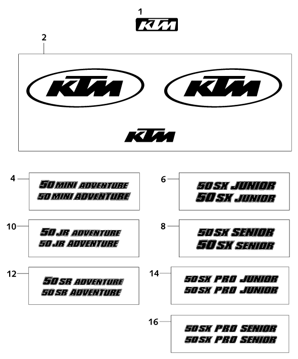 Sprängskiss: Decal – KTM 50 MINI ADVENTURE 2001