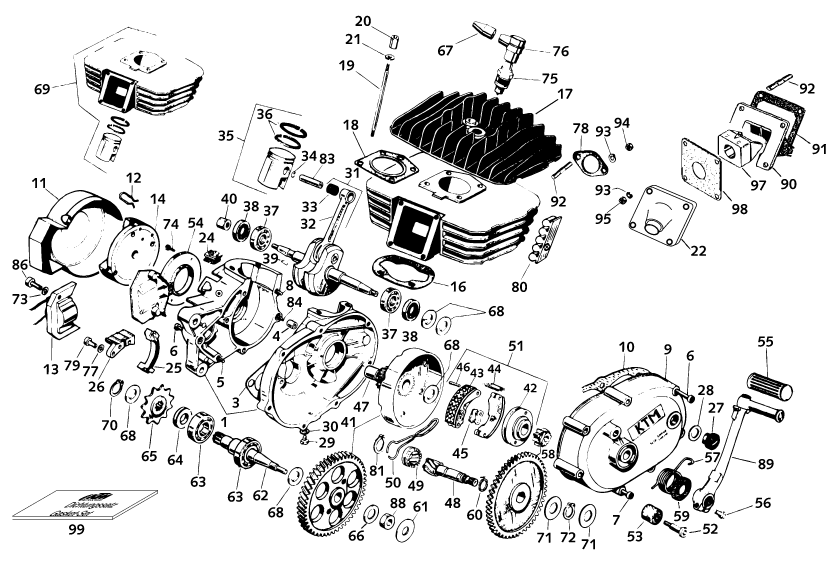 Sprängskiss: Engine Case – KTM 50 JUNIOR ADVENTURE USA 2001