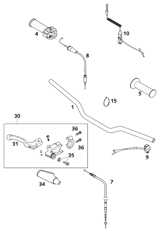 Sprängskiss: Handlebar, Controls – KTM 50 SX PRO SENIOR LC 2001