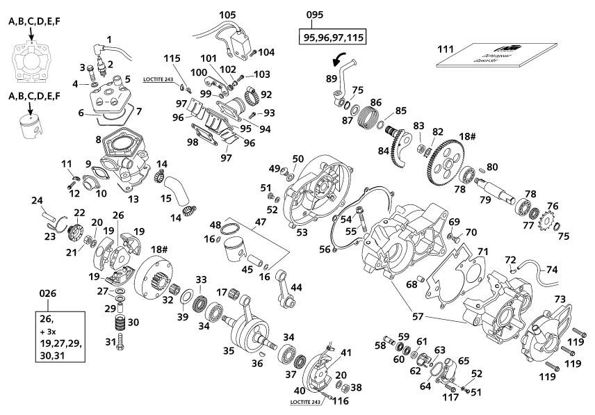 Sprängskiss: Engine Case – KTM 50 SX PRO SENIOR LC 2001