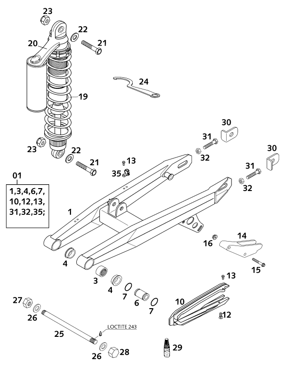 Sprängskiss: Swing Arm – KTM 65 SX 2001