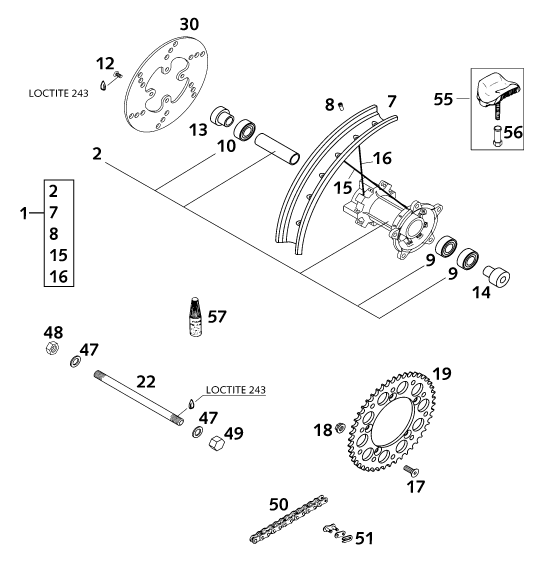 Sprängskiss: Rear Wheel – KTM 65 SX 2001