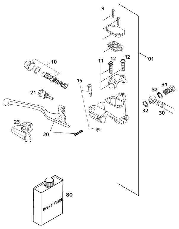 Sprängskiss: Front Brake Control – KTM 65 SX 2001