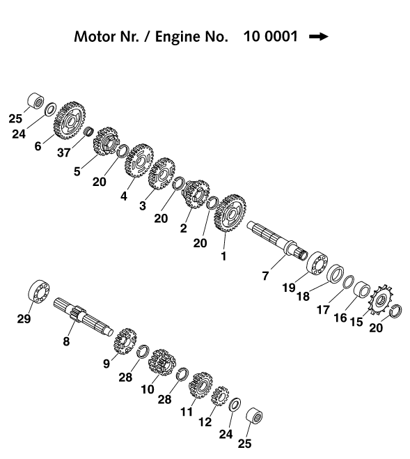 Sprängskiss: Transmission II - Countershaft – KTM 65 SX 2000