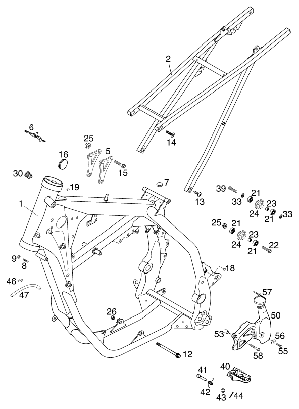 Sprängskiss: Frame – KTM 125 EXC SIX-DAYS 2001