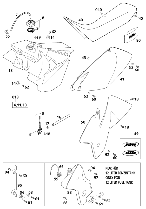 Sprängskiss: Tank, Seat – KTM 125 EXC SIX-DAYS 2001