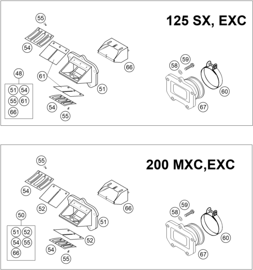 Sprängskiss: Reed Valve Case – KTM 125 EXC SIX-DAYS 2001