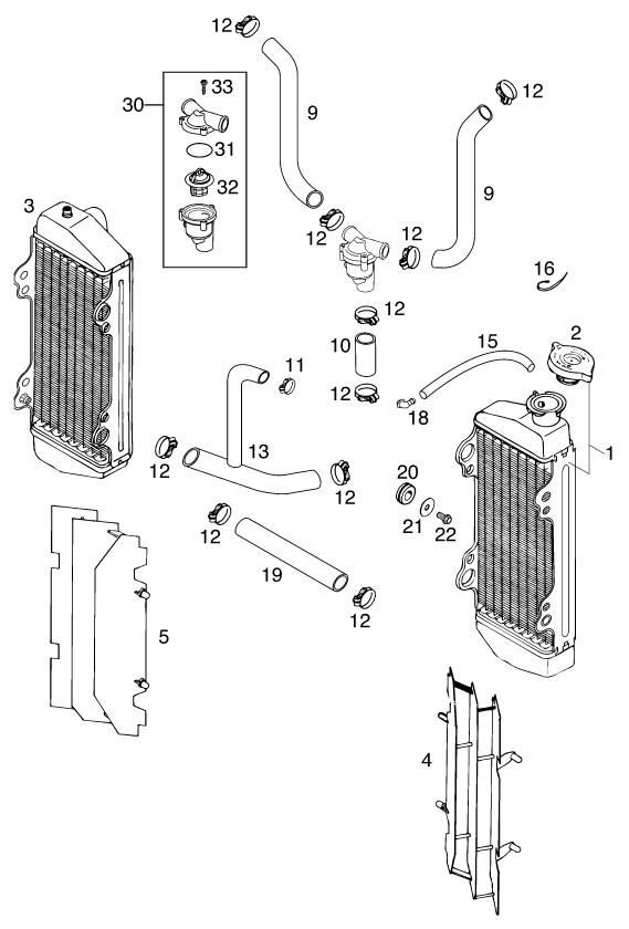 Sprängskiss: Cooling System – KTM 125 EXC SIX-DAYS 2001