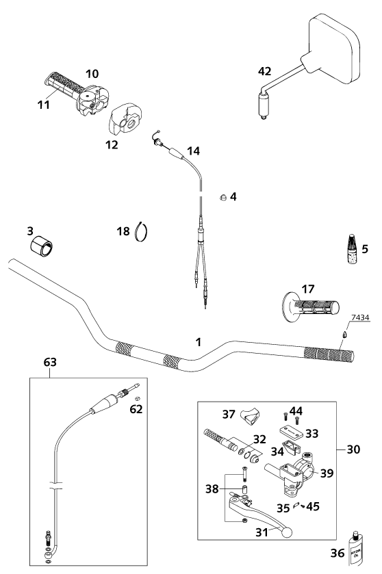 Sprängskiss: Handlebar, Controls – KTM 125 EXE 100 2001