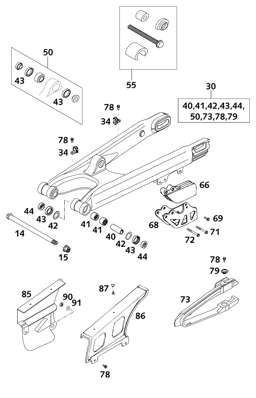 Sprängskiss: Swing Arm – KTM 125 EXE 100 2001