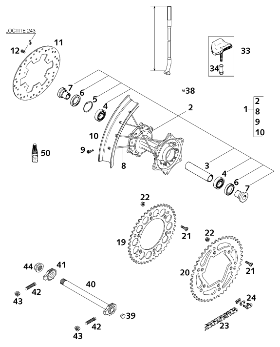 Sprängskiss: Rear Wheel – KTM 125 EXE 100 2001
