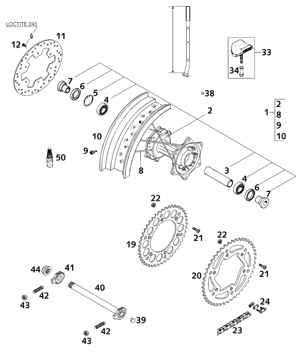 Sprängskiss: Rear Wheel – KTM 125 EXE 100 2001