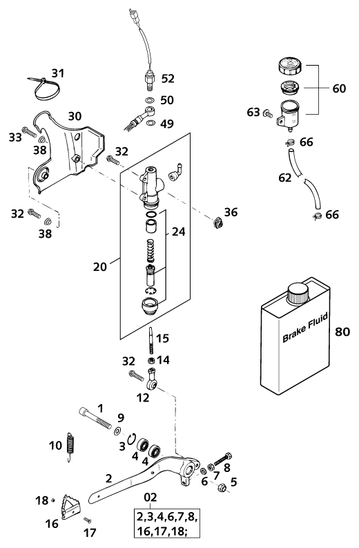 Sprängskiss: Rear Brake Control – KTM 125 EXE 100 2001