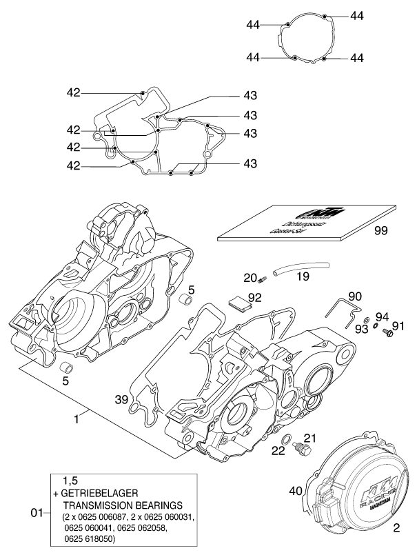 Sprängskiss: Engine Case – KTM 200 EXC - GS 2001