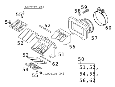 Sprängskiss: Reed Valve Case – KTM 200 EXC - GS 8kW 2000