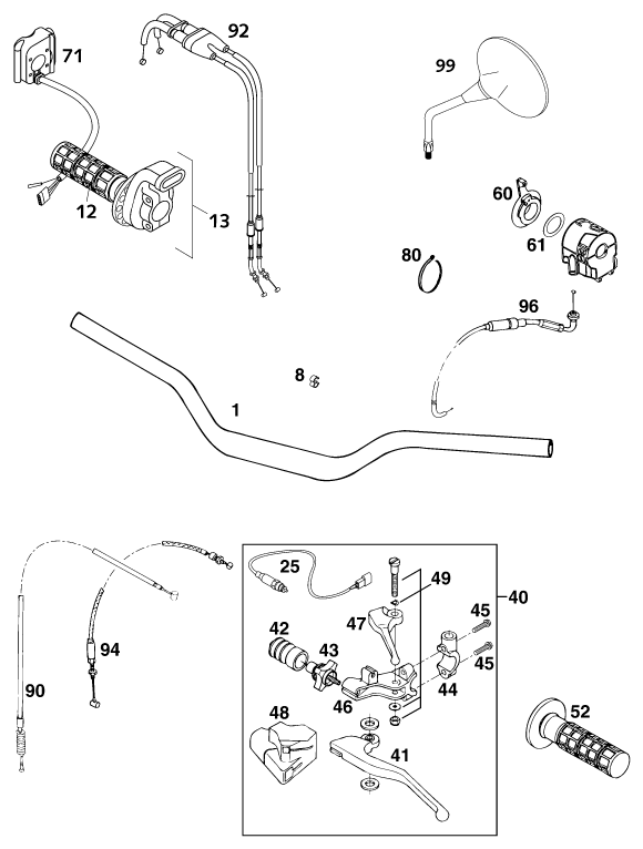Sprängskiss: Handlebar, Controls – KTM 640 ADVENTURE-R 2001