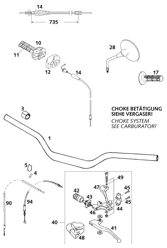 Sprängskiss: Handlebar, Controls – KTM 620 SC SUPER-MOTO 2001