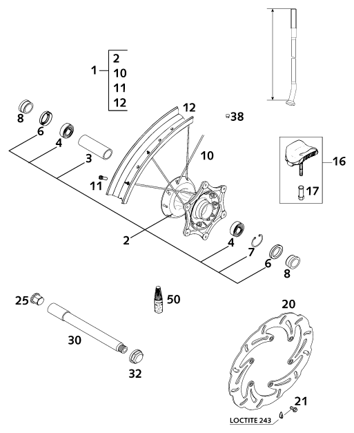 Sprängskiss: Front Wheel – KTM 620 SC 2001