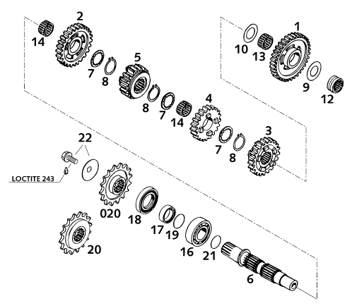 Sprängskiss: Transmission II - Countershaft – KTM 620 SUP-COMP 20kW