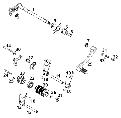 Sprängskiss: Shifting Mechanism – KTM 620 SUP-COMP 20kW