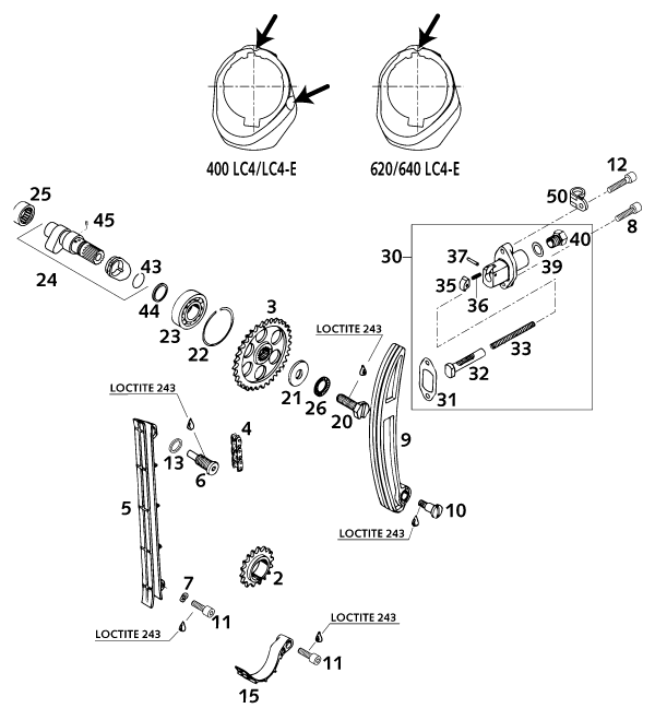 Sprängskiss: Timing Drive – KTM 640 DUKE II LIME 2000