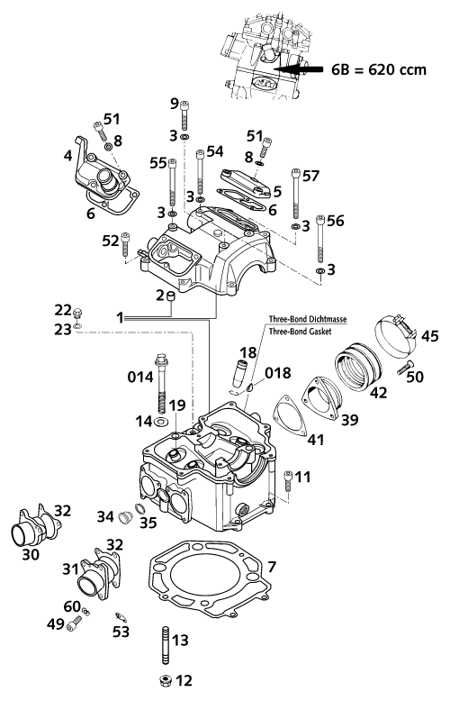 Sprängskiss: Cylinder Head – KTM 620 SUP-COMP 20kW