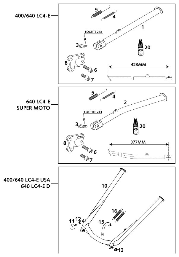 Sprängskiss: Side / Center Stand – KTM 640 LC 4 2001