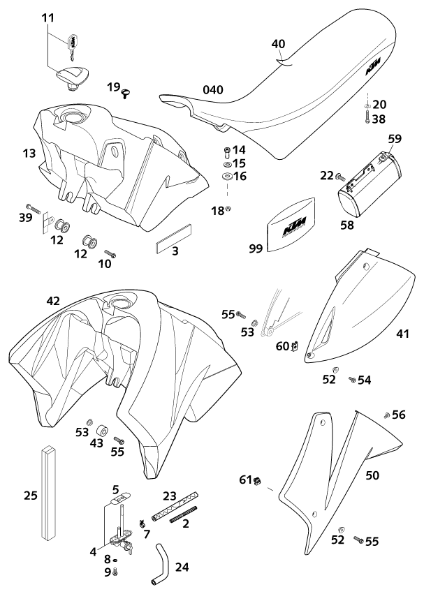 Sprängskiss: Tank, Seat – KTM 640 LC 4 2001