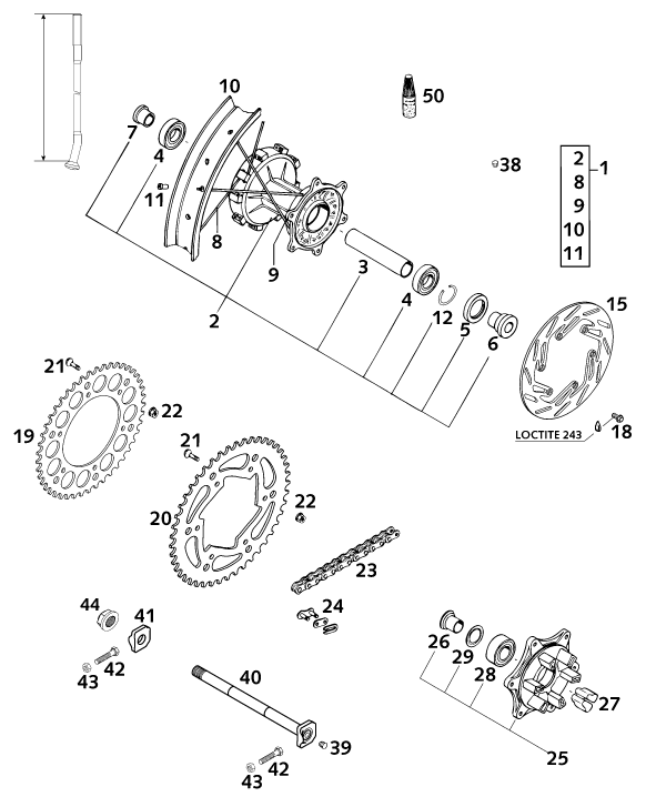Sprängskiss: Rear Wheel – KTM 640 LC 4 2001