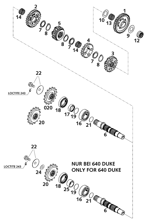 Sprängskiss: Transmission II - Countershaft – KTM 640 DUKE II LIME 2000