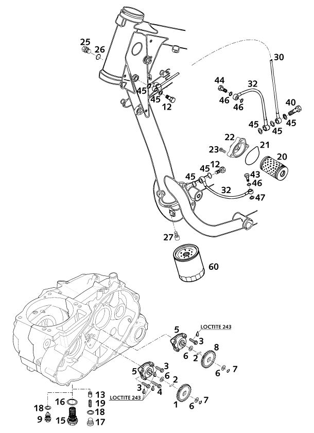 Sprängskiss: Lubricating System – KTM 640 DUKE II LIME 2000