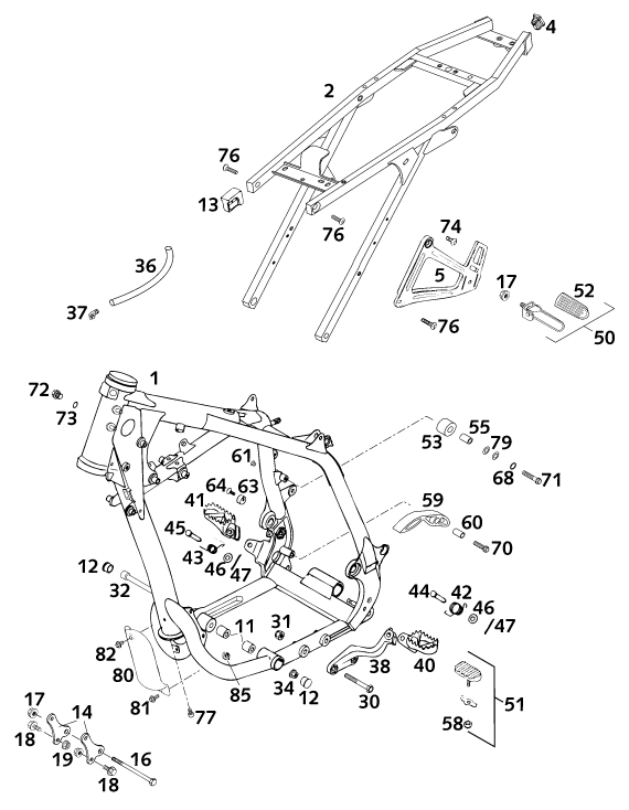Sprängskiss: Frame – KTM 640 DUKE II LIME 2001