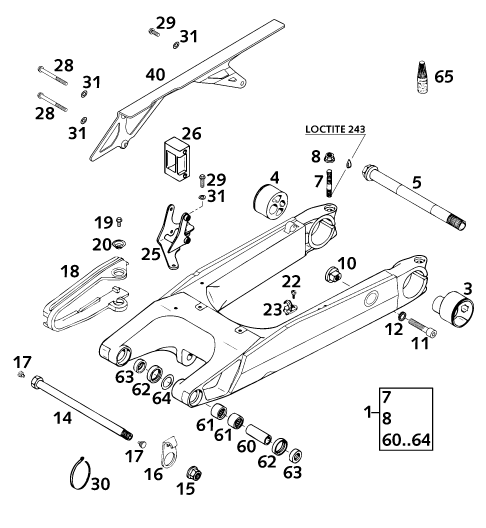 Sprängskiss: Swing Arm – KTM 640 DUKE II LIME 2001