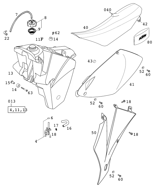 Sprängskiss: Tank, Seat – KTM 400 SX RACING 2001