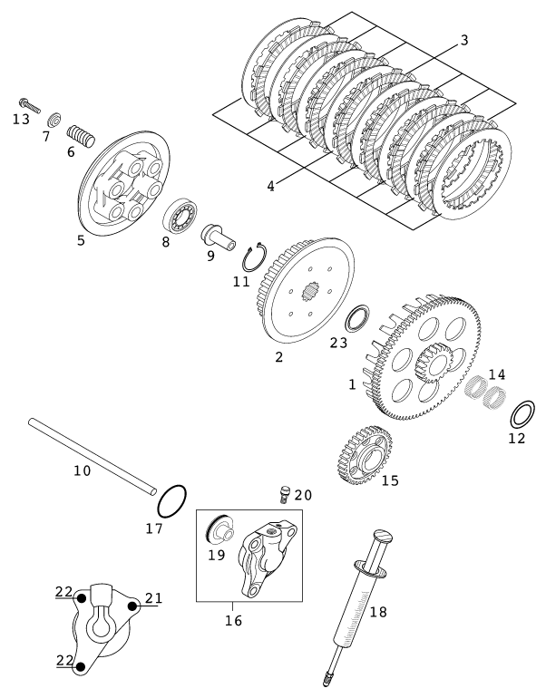 Sprängskiss: Clutch – KTM 250 EXC RACING 2001