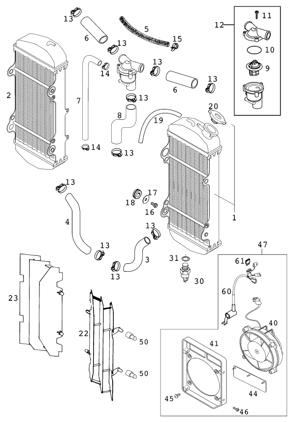 Sprängskiss: Cooling System – KTM 250 EXC RACING 2001