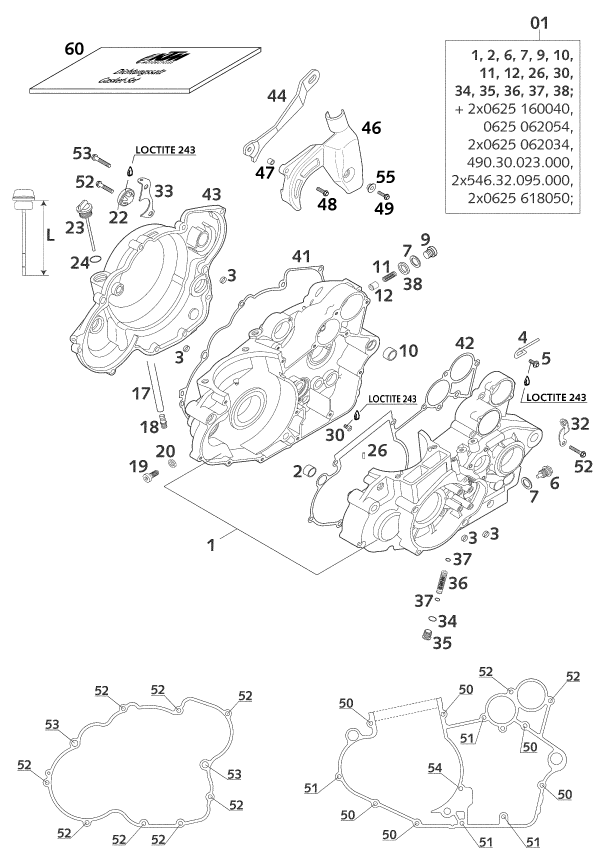 Sprängskiss: Engine Case – KTM 250 EXC RACING 2001