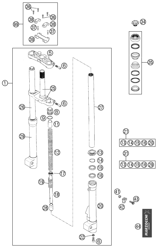Sprängskiss: Front Fork, Triple Clamp – KTM 50 JUNIOR ADVENTURE 2002