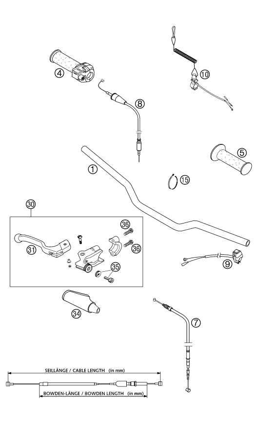 Sprängskiss: Handlebar, Controls – KTM 50 MINI ADVENTURE GS 2002