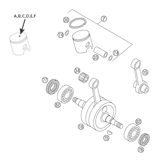 Sprängskiss: Crankshaft, Piston – KTM 50 SX PRO SENIOR LC 2002