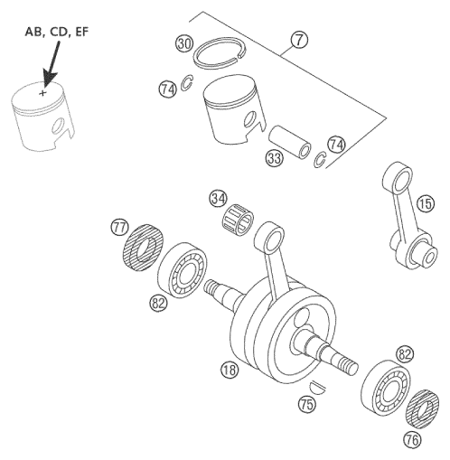 Sprängskiss: Crankshaft, Piston – KTM 50 JUNIOR ADVENTURE 2003