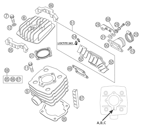 Sprängskiss: Cylinder, Cylinder Head – KTM 50 JUNIOR ADVENTURE 2003