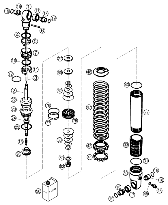 Sprängskiss: Shock Absorber Disassembled – KTM 50 SX PRO SENIOR LC 2002