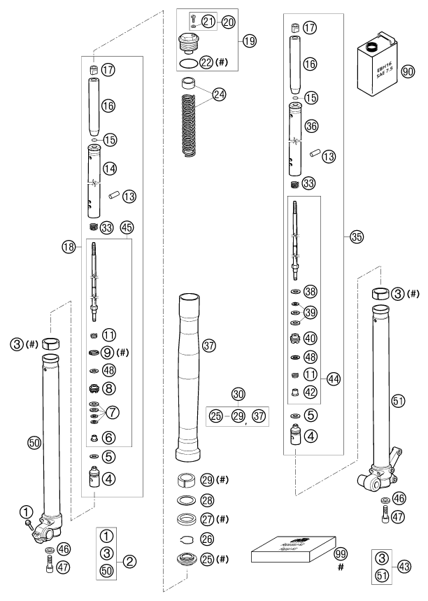 Sprängskiss: Front Fork, Triple Clamp – KTM 65 SX 2002