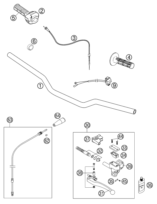 Sprängskiss: Handlebar, Controls – KTM 65 SX 2002