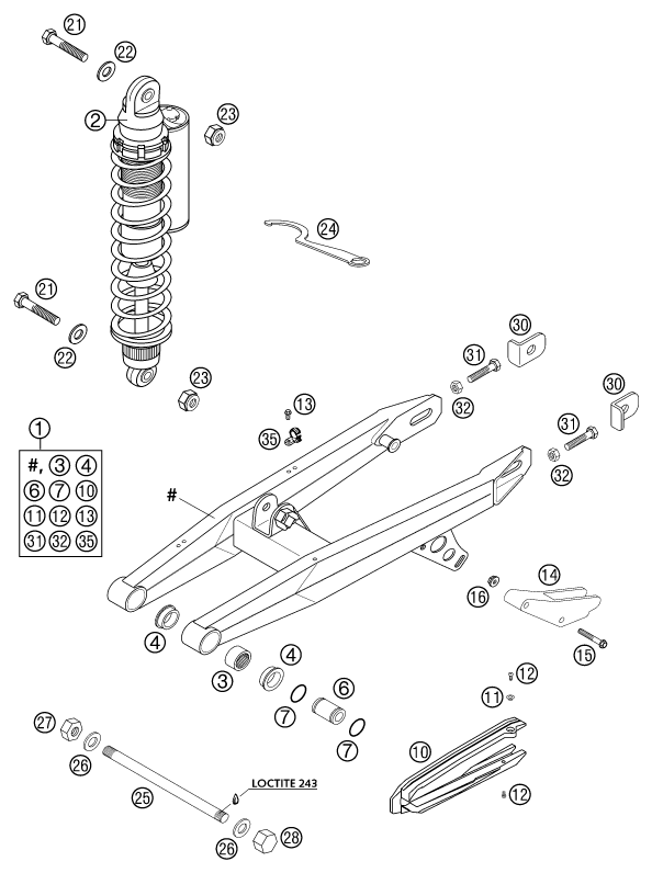 Sprängskiss: Swing Arm – KTM 65 SX 2002