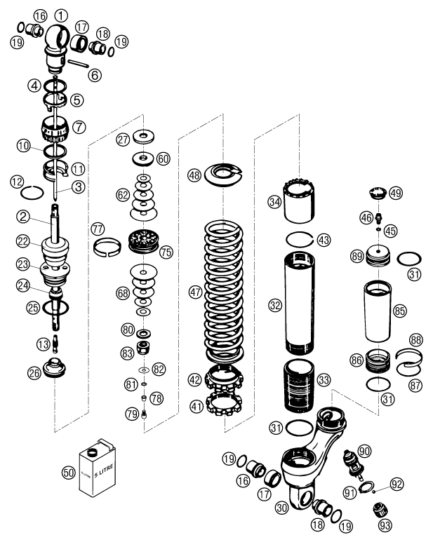 Sprängskiss: Shock Absorber Disassembled – KTM 65 SX 2002