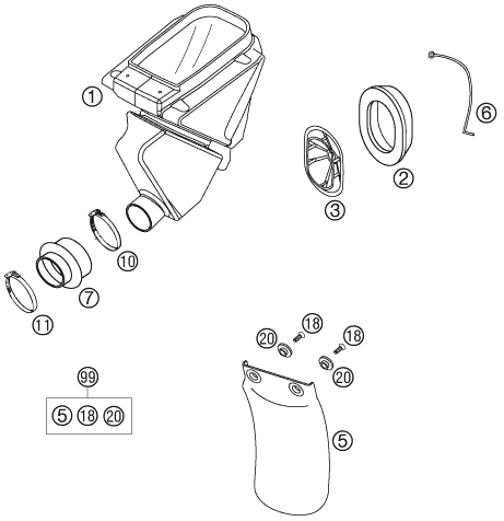 Sprängskiss: Air Filter – KTM 65 SX 2002
