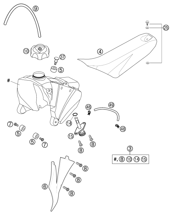 Sprängskiss: Tank, Seat – KTM 65 SX 2002